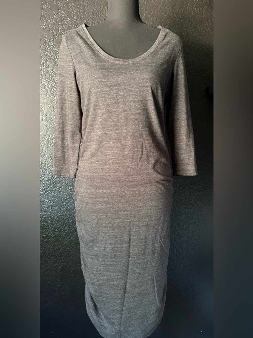 Express Scoop Neck Heather Gray Long Sleeve Midi Dress